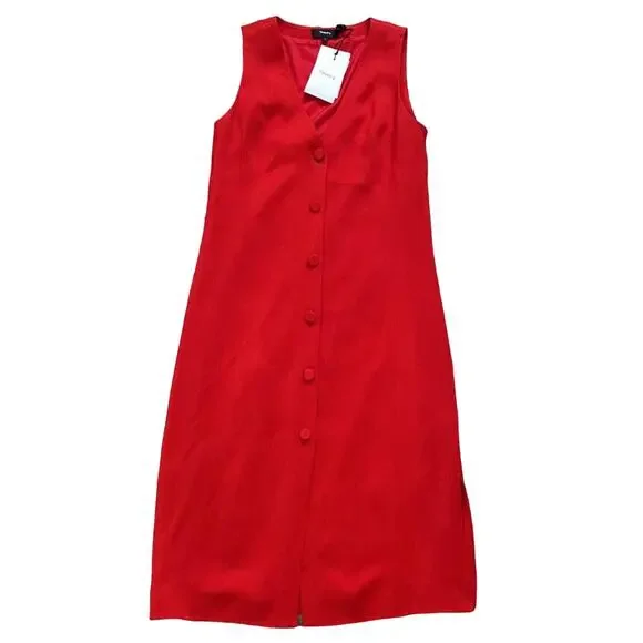 Theory Red Liquid Twill Midi Dress - Picture 10 of 10
